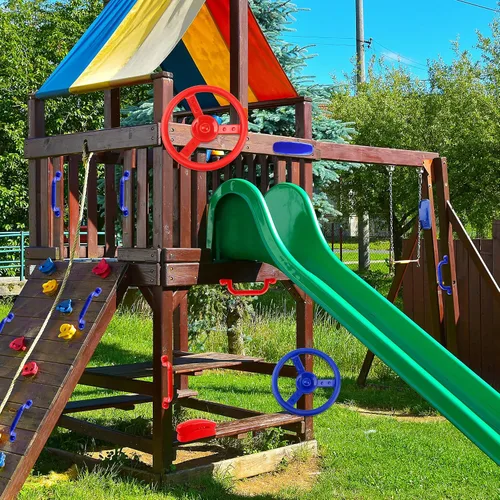 Miniatura 7 de Juego de 8 piezas de accesorios para patio de recreo, con asas de seguridad para volante, columpios de plástico, juego de columpios para teléfono