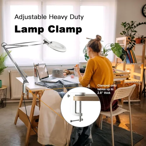 Miniatura 3 de 10 lupas con luz y soporte, lámpara de escritorio con luz LED regulable con abrazadera, lupa manos libres, brazo de acero inoxidable ajustable