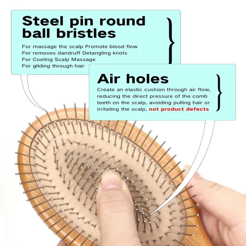 Miniatura 3 de Cepillo de pelo Combetter de bambú, para alisar el cabello y masajear el cuero cabelludo, cepillo desenredante antiestático, cepillo de madera