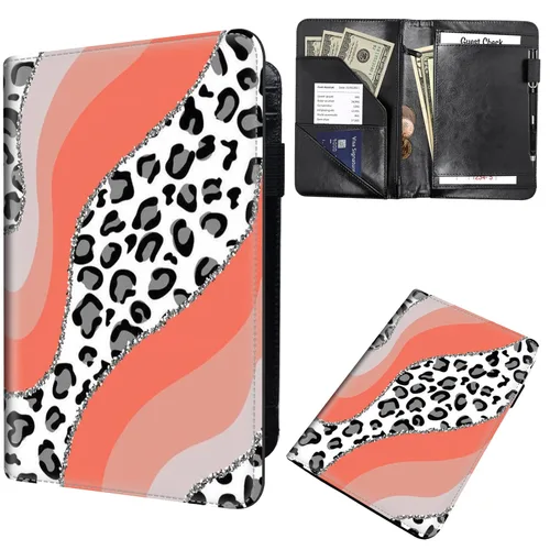 Miniatura 19 de Libreta de pedidos para camarera, cartera de cuero con bolsillo con cremallera oculta, soporte para bolígrafos, lindo organizador para camarera