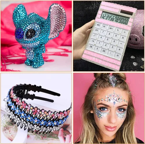 Miniatura 7 de selizo - Calcomanías autoadhesivas de diamantes de imitación, 1368 piezas de gemas para manualidades, joyas para la cara, calcomanías de diamantes