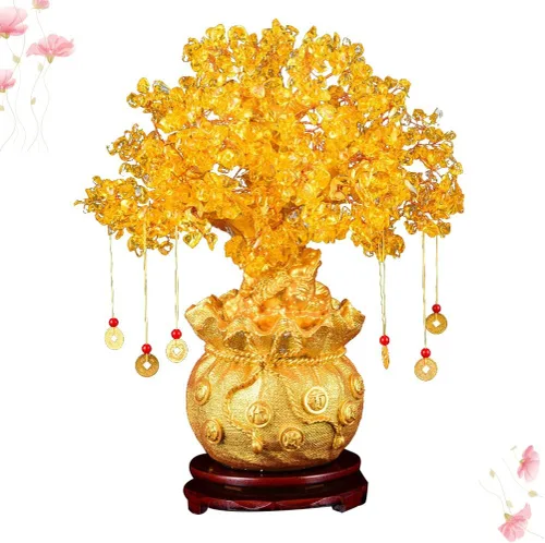 Miniatura 7 de Wakauto Árbol de dinero de cristal, citrino Feng Shui, árbol bonsái, suerte, fortuna, riqueza, monedas, árboles artificiales, figura de decoración