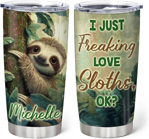 Miniatura 7 de Hyturtle Regalos personalizados para los amantes de los perezosos, vaso de acero inoxidable con nombre personalizado de 20 onzas con tapa, idea