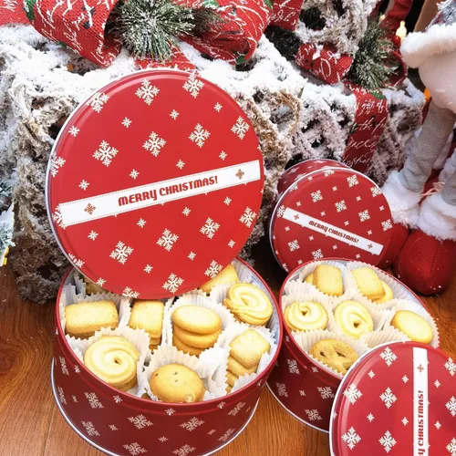 Miniatura 3 de Latas de galletas de caramelo de Navidad, caja de lata pequeña de almacenamiento de alimentos para regalo, metal extra grueso, juego de 3