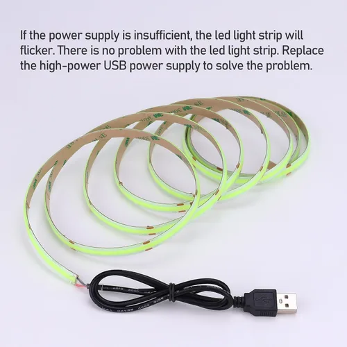 Miniatura 6 de DC 5V USB COB Tira de luz LED verde regulable IP65 resistente al agua alimentada por USB 6.6 pies/2M 640LEDs con regulador de brillo alto cinta