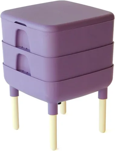 FCMP Outdoor - The Essential Living Composter, contenedor de vermicompostador de gusanos de 2 bandejas (HF-LC4000v2-PUR) Ciruela