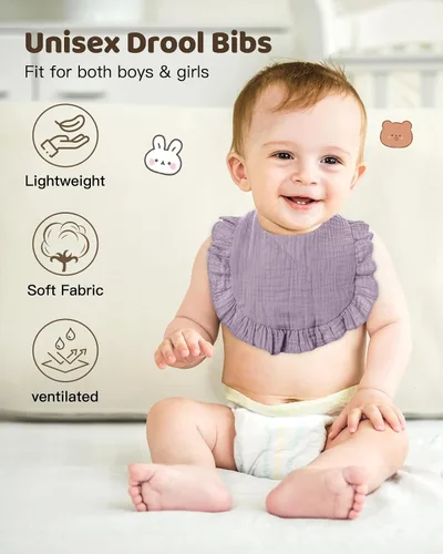 Miniatura 5 de Lictin Juego de 8 baberos de muselina para bebé - Baberos tipo bandana para babeo y dentición, de algodón unisex Cálido