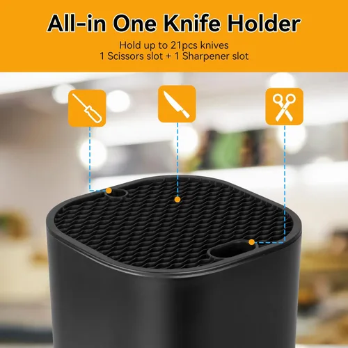 Miniatura 2 de Ninonly Bloque de cuchillos sin cuchillos 2 en 1 universal cuadrado para cocina con ranura para tijeras, ahorro de espacio, almacenamiento de Negro