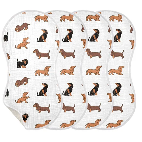 Miniatura 2 de Juego de 4 paños de muselina para bebé, suaves y absorbentes, lindos perros salchicha, paños de muselina, baberos, toalla facial para niños recién