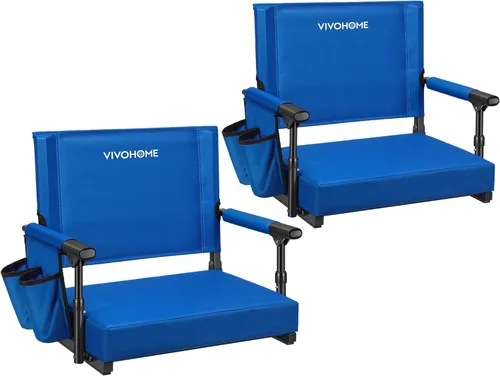 Miniatura 12 de VIVOHOME Asientos de estadio con respaldo y cojín, paquete de 2 sillas portátiles de gradas con portavasos y correa para el hombro Azul marino