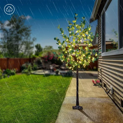 Miniatura 3 de Lightshare Árbol de eucalipto iluminado de 5 pies, 162 L, color blanco cálido, vegetación artificial con luces para boda, vacaciones, hogar, fiesta