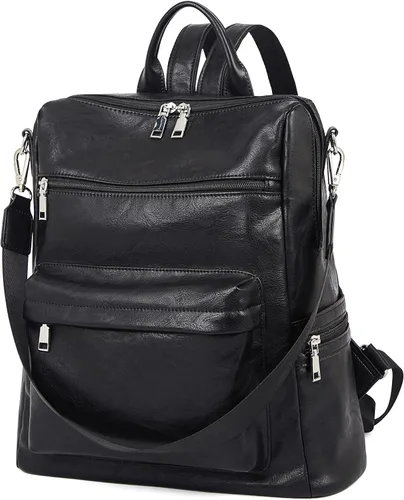 Miniatura 9 de FOXLOVER Mochila de moda para mujer, bolso de hombro grande convertible de cuero para mujer, Negro E, Classic