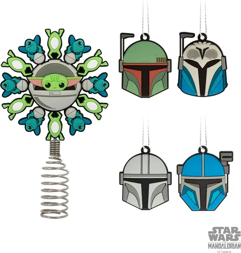 Miniatura 6 de Hallmark Star Wars: The Mandalorian - Adorno para la copa del árbol de Navidad en miniatura de 5 pulgadas y mini adornos de 1.7 pulgadas, juego de 5