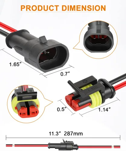 Miniatura 3 de NAOEVO Conector de 2 pines impermeable, conectores de 2 cables calibre 16 AWG, conectores eléctricos automotrices macho y hembra Way con tubo