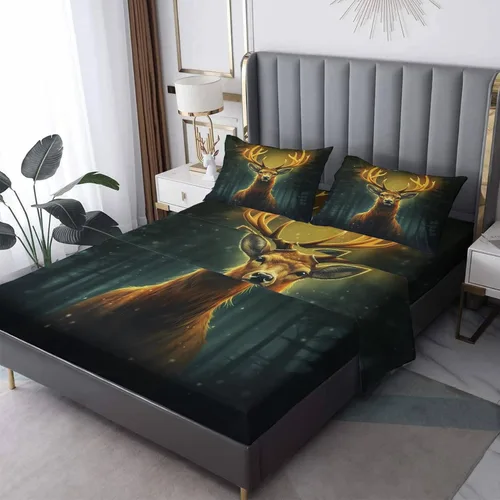 Miniatura 8 de Sábanas de ciervo tamaño individual – Sábanas de cama de animales del bosque, microfibra suave, bolsillo profundo, sábanas y fundas de almohada