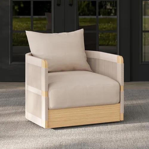 Miniatura 12 de homary Silla giratoria de ratán para patio, muebles de mimbre para exteriores con cojín grueso a prueba de lluvia y marco de aluminio para jardín