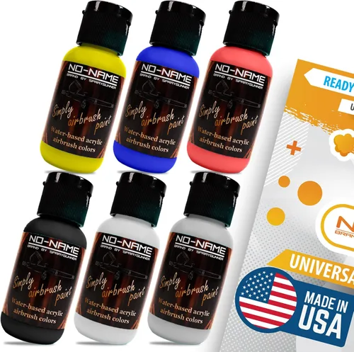 NO-NAME Marca. Juego de pintura para aerógrafo – 5 colores y limpiador, fabricado en Estados Unidos, pintura acrílica a base de agua lista para