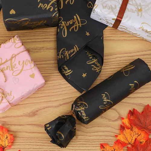 Miniatura 3 de 100 hojas de papel de seda de regalo de agradecimiento de 14 x 20 pulgadas, color rosa reciclable con bolsa de embalaje dorada metálica para bodas