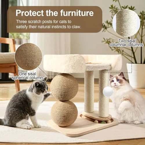 Miniatura 3 de Árbol pequeño para gatos de interior, torre de árbol para gatos con rascador de sisal para gatos, torre para gatos 5 en 1 con bola de juguete