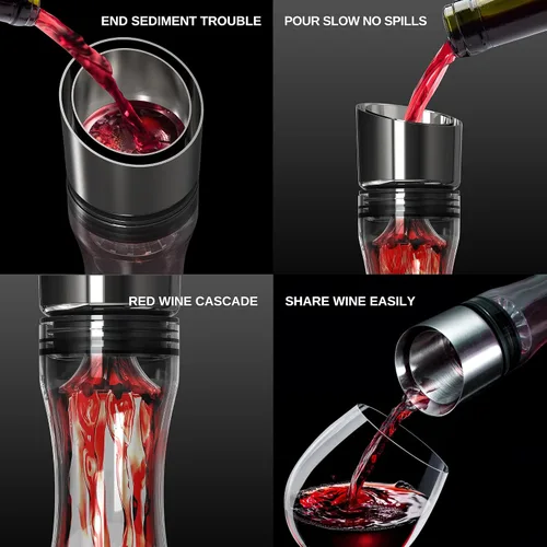 Miniatura 4 de Decantador de vino de cristal soplado a mano con aireador integrado y base de pico dorado, jarra de vino tinto de 25.4 fl oz para cenas, regalo