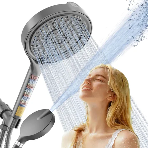 Miniatura 13 de Cabezal de ducha filtrado de 15 cm con mango, cabezal de ducha de alta presión de 6 modos con filtro para agua dura, cabezal de ducha desmontable