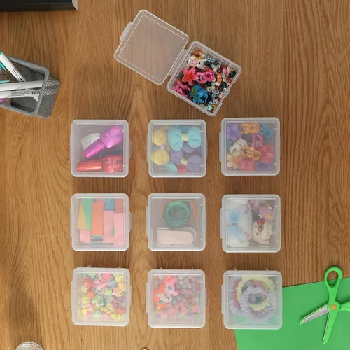 Miniatura 7 de Paquete de 10 cajas organizadoras de cuentas, pequeños recipientes de plástico transparente con tapas, almacenamiento de manualidades para cuentas