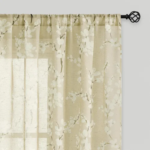 Miniatura 10 de FMFUNCTEX Cortinas de Nivel de Cocina Verde y Blanco de 24 Pulgadas de Largo con Estampado de Flores, Cortinas de Media Ventana para Baño