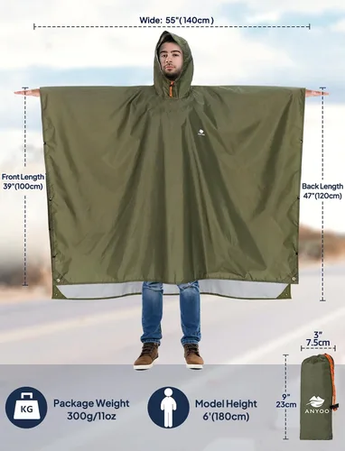 Miniatura 2 de ANYOO Poncho de lluvia con capucha para adultos, impermeable, ligero, para hombres y mujeres, chaqueta de lluvia reutilizable para emergencias al