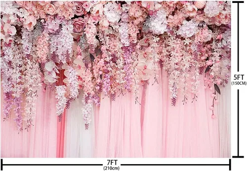 Miniatura 2 de Telón de fondo de pared floral rosa de 7 x 5 pies para niñas, despedida de soltera, boda, aniversario, flores, baby shower, decoración de fiesta