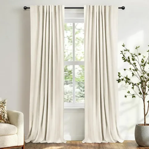 Miniatura 30 de 100% Blackout Shield - 2 cortinas opacas de lino, con presillas traseras/bolsillo para cortinero y aislamiento térmico, para el hogar, 50 pulgadas