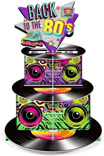 Zopeal Soporte para cupcakes de 3 niveles de los años 80, decoración de fiesta musical, soporte para tartas de hip hop, torre de pastel de regreso a