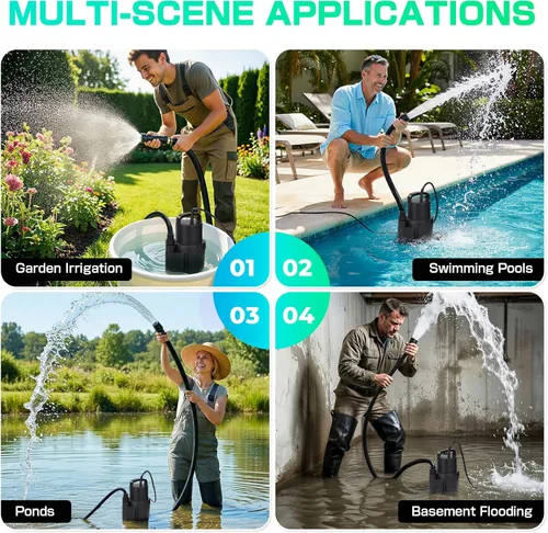 Miniatura 6 de D-HONOR - Bomba sumergible de 1/6 HP 1370 GPH, bomba de sumidero sumergible para agua limpia, bomba eléctrica con salida de agua de 1 pulgada