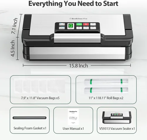 Miniatura 7 de Máquina selladora al vacío de 95 kPa con tecnología AquaLock, para sellos húmedos, sellado 2X y 130 W, sellador de alimentos completamente