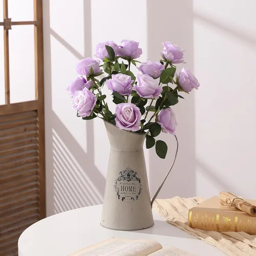 Miniatura 7 de Hawesome Rosas Falsas Flores Artificiales de Seda - 12 Piezas Rosas Moradas Artificiales Flores Falsas con Tallos para Hogar Boda Centro de Mesa