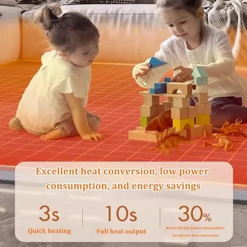 Miniatura 2 de Graphene Heated Carpet, Electric Area Rug with Adjustable Temperature Timer, 100x150cm Heated Floor Mat for Home/Office, Energy-Efficient Heating
