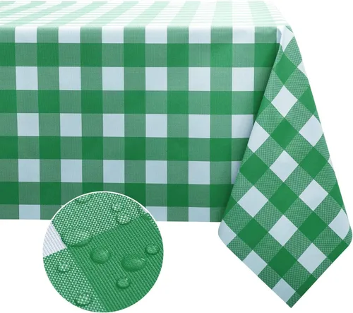 Miniatura 15 de Obstal Mantel 100% impermeable de PVC, mantel rectangular de vinilo a prueba de aceite y derrames, cubierta de mesa lavable para uso en exteriores e