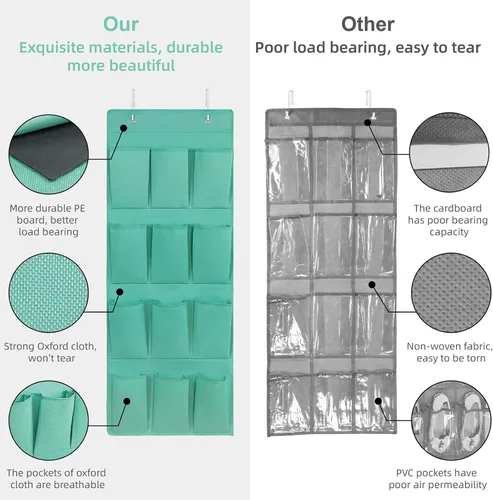 Miniatura 8 de Organizador de zapatos sobre la puerta, soporte de almacenamiento colgante con 12 bolsillos grandes para puerta de armario, zapatos para hombres