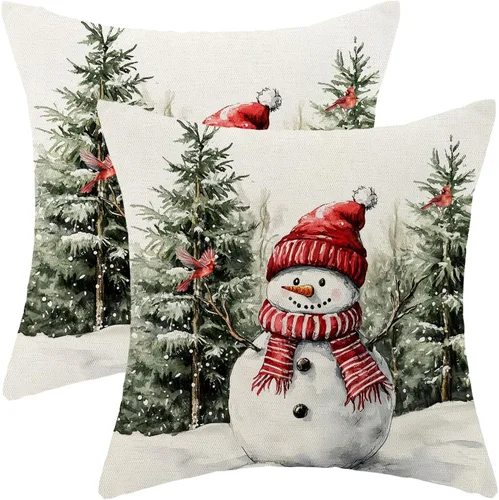Miniatura 37 de Fundas de almohada navideñas de 18x18 pulgadas, paquete de 2, cuadros búfalo rojo y negro con ciervo, fundas de almohada decorativas, decoración
