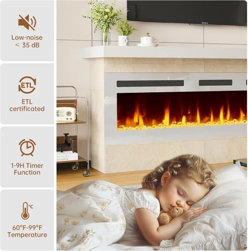 Miniatura 7 de Chimenea eléctrica de 60 pulgadas montada en la pared y empotrada con control remoto y panel táctil