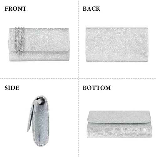 Miniatura 6 de OSDUE Bolsa de noche para mujer, bolsa de noche con purpurina brillante sobre con cadena desmontable para graduación, boda, fiesta, banquete y cita