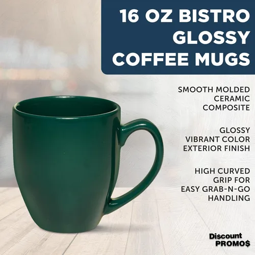 Miniatura 3 de DISCOUNT PROMOS Juego de 10 tazas de café grandes de 16 onzas, paquete a granel, perfectas para té, espresso, capuchino, cacao caliente, color verde