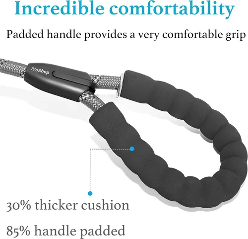 Miniatura 3 de iYoShop Correa antideslizante duradera para perro con mango acolchado e hilos altamente reflectantes, correa de entrenamiento para perros sin Gris