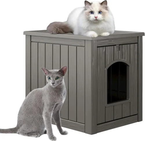 KAMABOKO Casa para gatos al aire libre, refugio de plástico PP resistente a la intemperie para uso en interiores y exteriores, casa duradera para