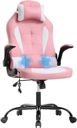 Miniatura 9 de Silla de oficina ergonómica para juegos de masaje, silla de escritorio con respaldo alto, silla ejecutiva de piel sintética con soporte lumbar, Rojo