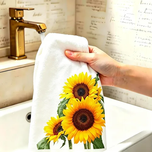 Miniatura 6 de Toallas de mano con diseño de girasoles brillantes, toallas de baño suaves con flores amarillas y hojas verdes, 13.6 x 29 pies