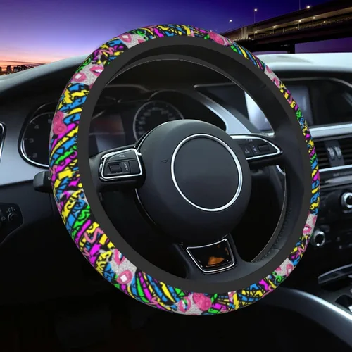 Miniatura 2 de La funda protectora universal elástica para volante estilo vintage de los años 80 y 90 es resistente al calor y antideslizante, adecuada