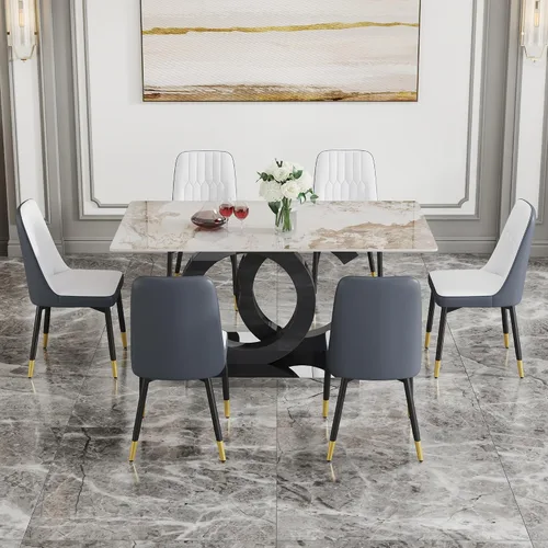 Miniatura 6 de Juego de mesa de comedor MUUOKY para 6, mesa de cocina y sillas para 6, mesa de piedra sinterizada con 6 sillas de comedor modernas adecuadas