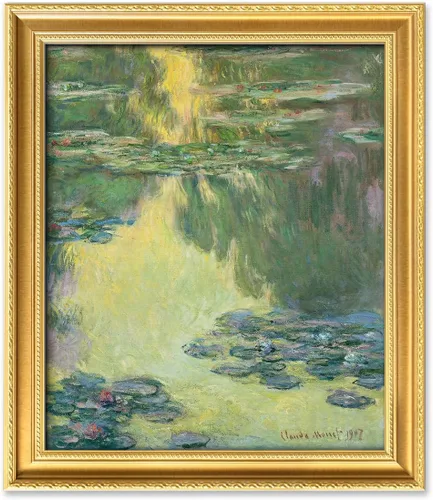 Miniatura 106 de IPIC - Reproducción artística de los lirios de agua de Claude Monet 1906, impresiones giclée coinciden con el marco dorado clásico, arte de pared
