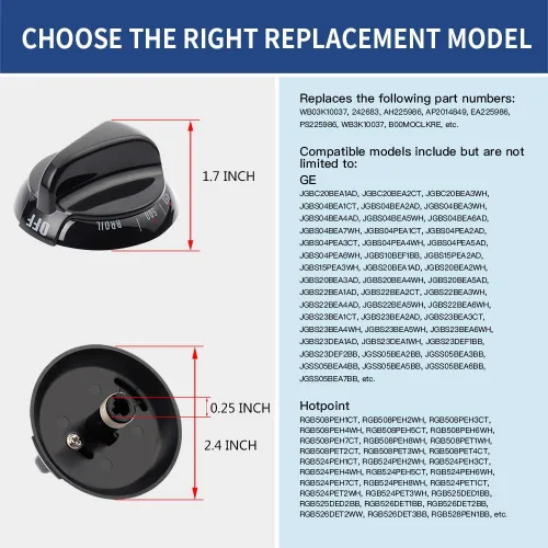 Miniatura 4 de Pomo de estufa termostato WB03K10037 negro mejorado, pieza de repuesto para horno de gama GE y Hotpoint, reemplaza AP2014849, 242683, AH225986