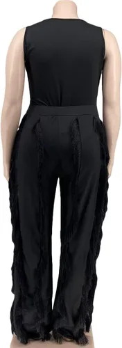 Miniatura 4 de PRIVIMIX Conjunto de 2 piezas para mujer, talla grande, con flecos, con borlas, pantalones largos, sin mangas, camiseta sin mangas, ropa